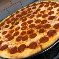 Pepperoni Pizza · Made with plum tomatoes and fresh mozzarella.