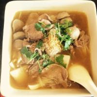 34. Beef and Beef Meat Balls Soup · Rice noodles with bean sprouts in beef broth.