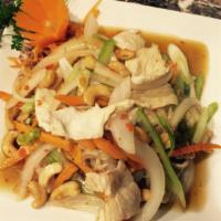 49. Cashew Nut · Celery, carrots, onions, garlic and cashew nuts. Served with steamed jasmine rice.