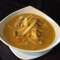 44. Yellow Curry · Coconut milk, potatoes, carrots and onions in yellow curry paste.