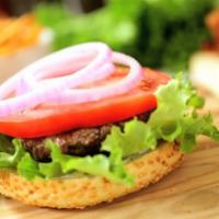 Burger · Served With lettuce, tomato and onion on a brioche bun