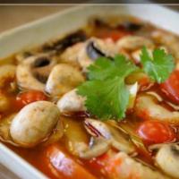 Tom yum veggies · Spicy Lemongrass soup with other herbs.