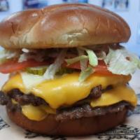 April Cheeseburger · Double cheeseburger with white American, yellow American and provolone cheeses.