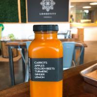 Organic Music City Sunrise Juice · Organic cold-pressed juice. Carrots, apples, turmeric, and lemon.
