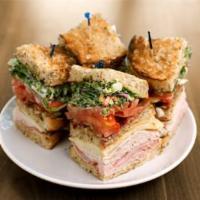 Triple Club Sandwich · all-natural turkey breast, ham, bacon, swiss, tomatoes, organic arugula, green & red cabbage...