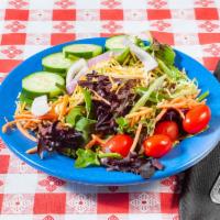 Dinner Salad · Lettuce mix with carrots, tomatoes, cucumbers, onions & cheese.