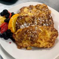 Honey crunch french toast · 2 eggs your way, bacon, or sausage (pork or turkey) or scrapple.