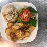 Tuna Salad sandwich in Brioche Bun Lunch · Mayo, lettuce, and tomato.