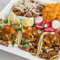 CHOICE OF 3 TACOS - COMBINATION PLATE · CHOICE OF 3 TACOS - COMBINATION PLATE
YOU ARE ABLE TO MIX AND MATCH DIFFERENT TYPES OF TACOS...
