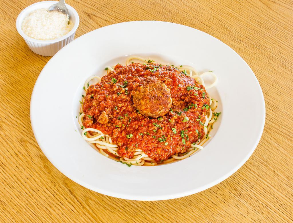 Pasta with Homemade Meatball Dinner · Served with authentic tomato sauce. Includes a house salad, garlic knots and your choice of pasta.