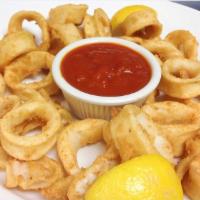 Calamari · Tender golden calamari served with our signature marinara sauce.