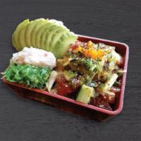Tenno traditional tuna poke · Tuna, cucumber, onion, furikake, green onion and masago mixed with sesame oil poke dressing,...