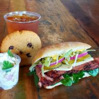 Pastrami Cold Cut - Full Meal · NoButcher's plant-based Pastrami, Swiss NoCheese, lettuce, pickles, spring mix greens, red o...