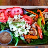 Mediterranean Roasted Vegetable Salad · Roasted veggies (peppers, zucchini, mushrooms, onion, garlic), fresh tomatoes and greens, ba...