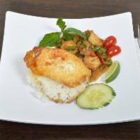 Tofu Gra-Prow · Fried tofu sauteed with fresh basil, garlic and carrot, string bean, bell pepper and onion. ...