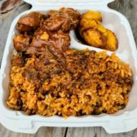 Pollo Guisado Combo Plate · Stewed chicken, white rice  and beans or moro (rice and beans together), plantains.