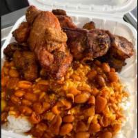 Fried Chicken  Combo Plate · Fried chicken, white rice  and beans or moro (rice and beans together), plantains.