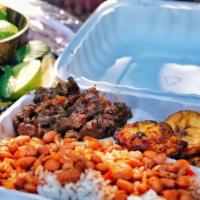 Res Guisada - Stewed Beef · Stewed Beef, white rice  and beans or moro (rice and beans together), plantains
