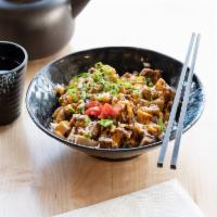 Chashu Don Rice Bowl · Pork chashu with unagi sauces and spicy mayo sauces.