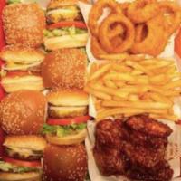 Family Box · 8 of our burgers. (Choose up to 2 patties) 8 wings, fries & onion rings. All burgers come wi...