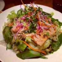 Aburi Salmon Salad · seared salmon with Asparagus & spring mixed salad and japanese dressing
