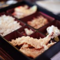 Tempura Bento Box Dinner · Includes California roll, shumai, seaweed salad, rice, and miso soup or garden salad.