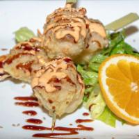Tempura Shrimp Shumai · 4 pieces. Crispy deep fried shrimp and prok shumai with spicy mayo and sweet sauce.
