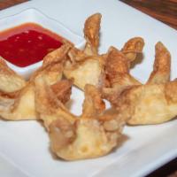 Crab Rangoons · Deep fried imitation crab meat with cream cheese wrapped in wonton skin.