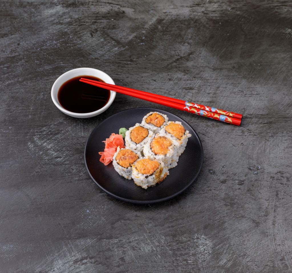 Spicy Salmon Roll · Chopped salmon with chill sauce, mayo, caviar and scallion. 