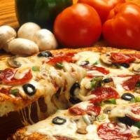 NY Combonisha Pizza · Pepperoni, green peppers, Italian sausage, fresh mushrooms, black olives, ground beef and im...