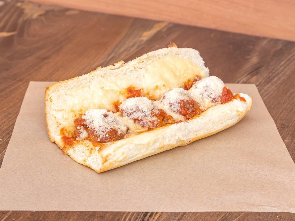 Nonna's Meatball Sub · A family meatball recipe made fresh with beef, pork, and spices in Riera's marinara with melted provolone, and Parmesan cheese. 