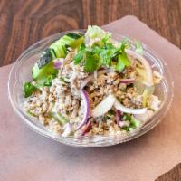 Larb  · Minced chicken or pork, red onion, scallion, mint and chili lime juice dressing.