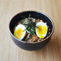 Kimchi Fried Rice · Ground pork, bean sprouts and soft boiled egg.