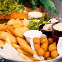 12 Piece Family Value Meals · Fish or chicken, served with 3 bowls of clam chowder or coleslaw, a family fry & 8 hushpuppi...