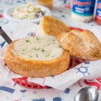 Pacific Northwest Clam Chowder Bread Bowl · A thick, rich soup.