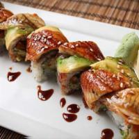 Dragon Roll · Avocado, unagi, and shrimp tempura.