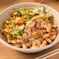 Shrimp teriyaki bowl · Shrimp tossed in our signature gluten free  teriyaki sauce with mixed veggies (broccoli, cab...