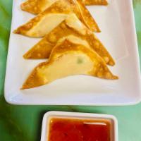 4. Crab Rangoon · 5 pieces. Deep-fried eggroll wrappers stuffed with crab, shrimp and cheese.