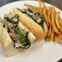 Roast Pork Sandwich                  · Provolone cheese, broccoli rabe, and french fries.