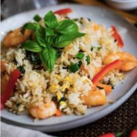 Basil Fried Rice · Fried rice with onions, carrots, scallions, basil and jalapenos. Add protein for an addition...