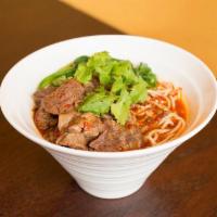 404. Beef Brisket Noodle Soup Szechuan Style · Very Spicy.