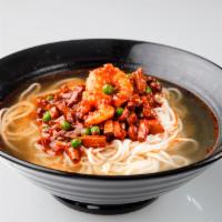 8 Treasures Hot Spicy Noodle Soup 八寶辣醬湯面 · Hot and spicy.