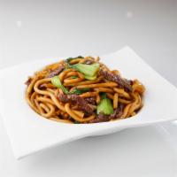 Beef Pan Fried Udon Noodle 牛肉粗炒面 · Thick wheat flour noodles.