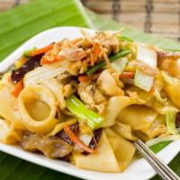 Seafood Chow Fun · Stir fried vegetables and noodles.