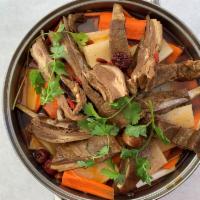 Spicy Lamb Ribs Pot（香辣羊排火锅) · House special spicy lamb ribs pot stew.  The soup base can be used as hot pot soup base.
