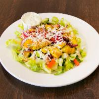 Chicken Salad · Lettuce, grilled onion, tomato, cucumber and beef topped with feta cheese and tzatziki sauce.