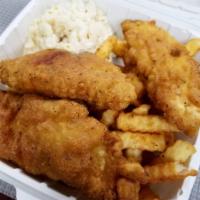 Catfish with Fries · Cornmeal fried GBD (golden brown delicious!) catfish filets served with our perfectly season...