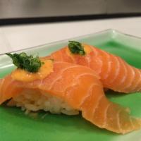 Smoke Salmon Sashimi · Piece of fish.