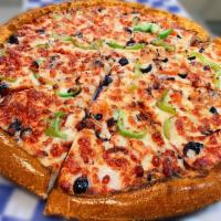 Small Veggie Combo Pizza 10'' · Topped with ,Fresh mushrooms, diced tomatoes, fresh bell peppers, onions, fresh garlic and b...