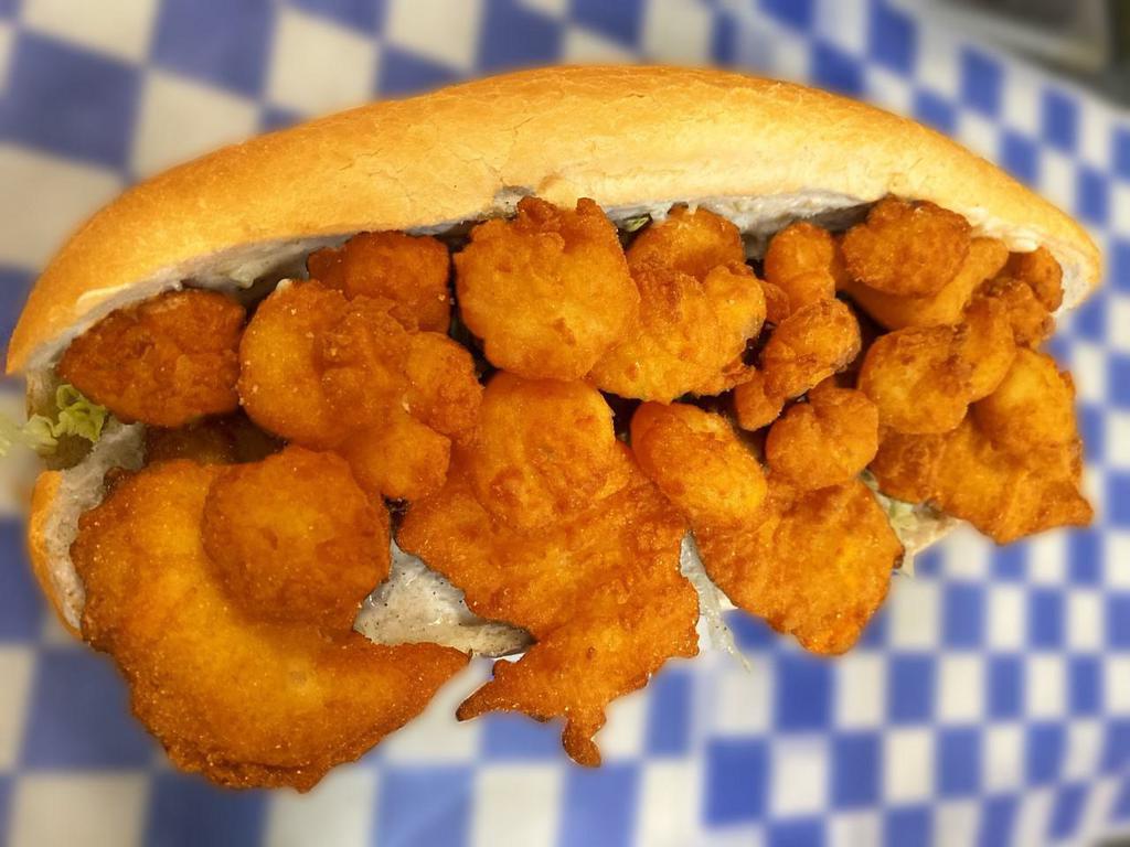 Create Your Own Seafood Po-Boy · Homemade tartar sauce, lettuce and tomato. Pick any 2 of the following items: fish, shrimp, popcorn shrimp, clams.